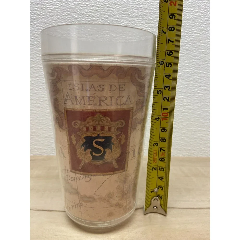 Vintage Thermo Serve Double Wall Plastic Islas De America Map Tumbler Large 20oz